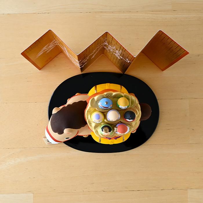 干支 置物 薬師窯 錦彩招福午 (七福神) 64 干支の置物 馬 午年 午 陶器