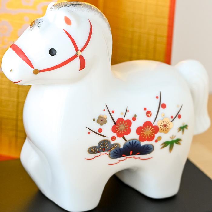 干支 置物 薬師窯 白祥招福午 (松竹梅・親子) 77 干支の置物 馬 午年