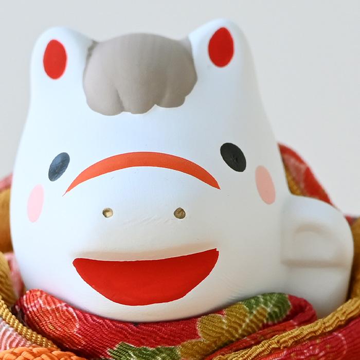 干支 置物 薬師窯 錦彩招福牛（ふく福巾着）92 干支の置物 馬 午年 午