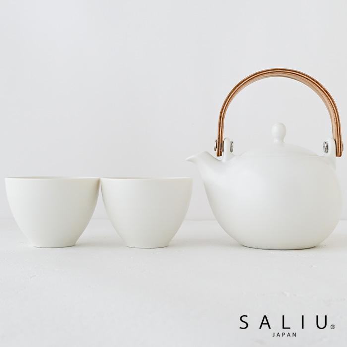 SALIU 結 土瓶 330 ギフト (湯呑み) 白 30711 LOLO つる付 茶こし付 ど