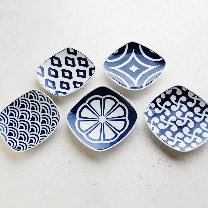 波佐見焼 青藍紋様 角取皿揃 取り皿 おしゃれ セット オシャレ 陶器