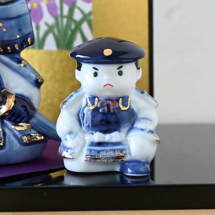 染錦初陣大将飾り 5568 五月人形 薬師窯 コンパクト 玄関 陶器 兜 兜