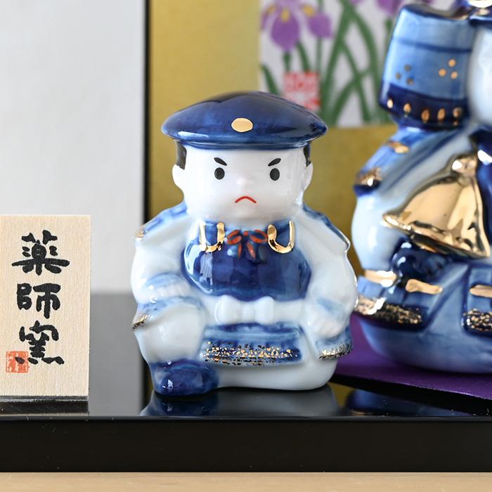 染錦初陣大将飾り 5568 五月人形 薬師窯 コンパクト 玄関 陶器 兜 兜