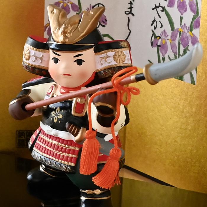 錦彩若武者（なぎなた） 5799 五月人形 薬師窯 コンパクト 玄関 陶器
