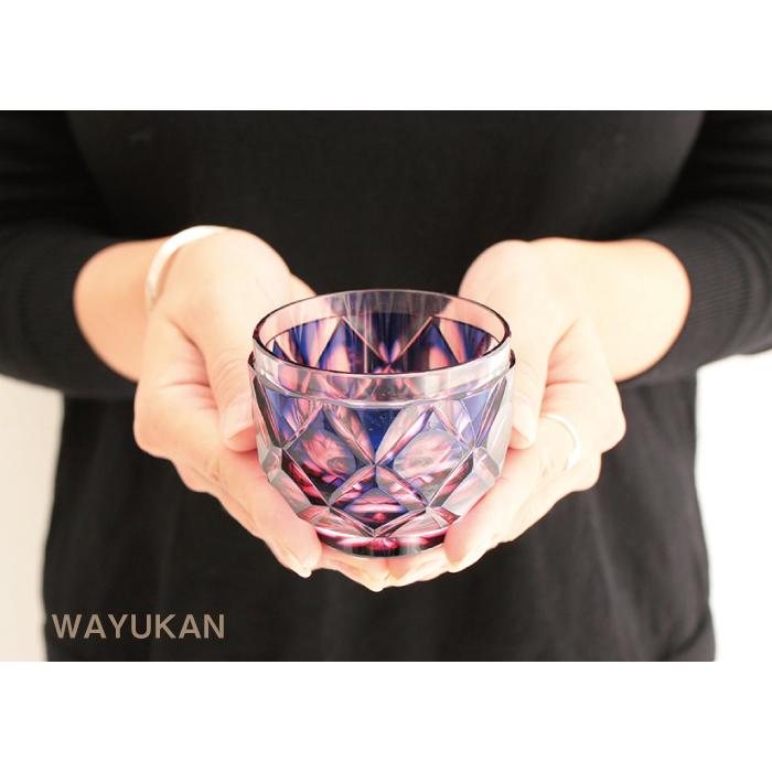 薩摩切子 紅藤 二重被せ 猪口（金赤・瑠璃） 薩摩びーどろ工芸 送料 