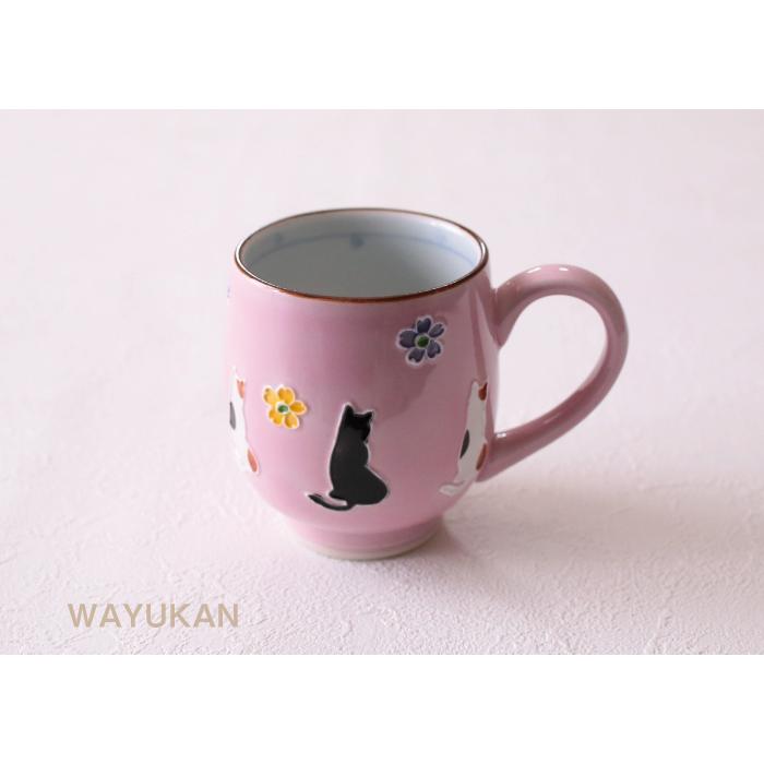 清水焼 交趾花ねこ ピンク マグカップ 伊藤昇峰 昇峰窯 京焼 誕生日