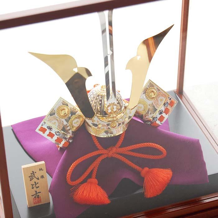 純銀 兜 2号(剣付) 五月人形 銀細工 関工芸 武比古 コンパクト ケース