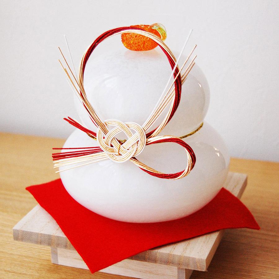 博多びーどろ粋工房 ガラスの鏡餅 大 水引・毛氈・三方付 ガラス 鏡餅