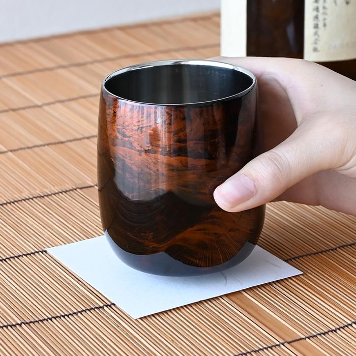 漆磨カップ 漆流し 黒 ダルマ ロックカップ（ 二重構造 ） SCW-D501 