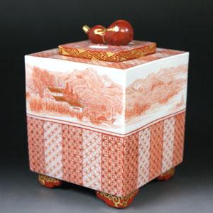 九谷焼 赤絵細描 香炉 山水文 石川県指定無形文化財 福島武山 : 和座