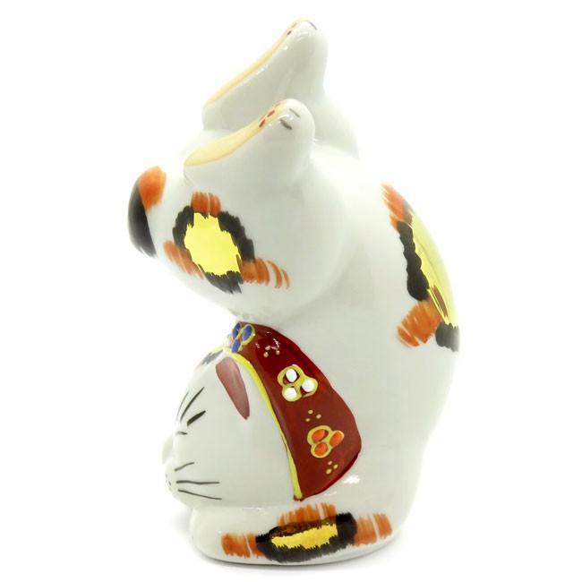 九谷焼 招き猫 置物 風水 困難克服 逆立ち招き猫 金三毛 : 和座倶楽部