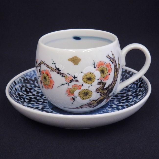 来客用 九谷焼 高級 コーヒーカップ＆ソーサー 5客セット 草花絵変り 