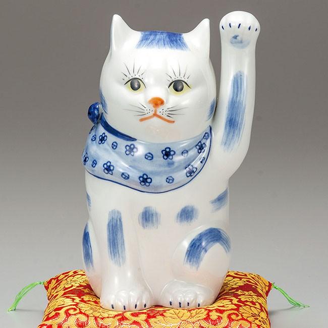 開運 招き猫 九谷焼 左手 招き猫 染付 錦座布団付 K6 1528 和座倶楽部 通販 Yahoo ショッピング