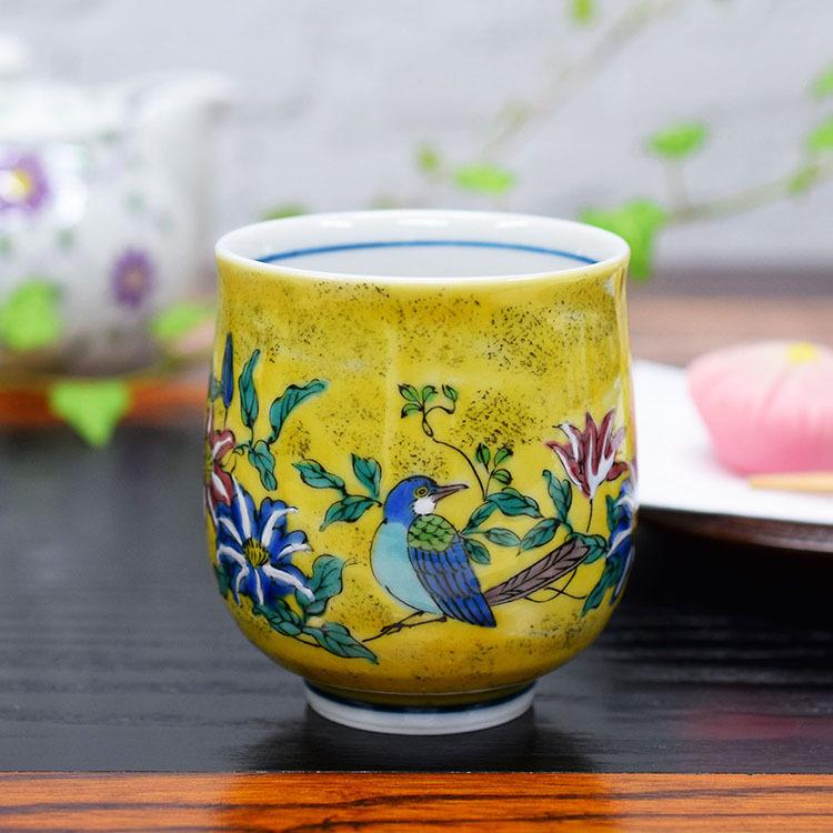 九谷焼 誕生日プレゼント 湯呑み 吉田屋花鳥 おしゃれ 湯呑み茶碗