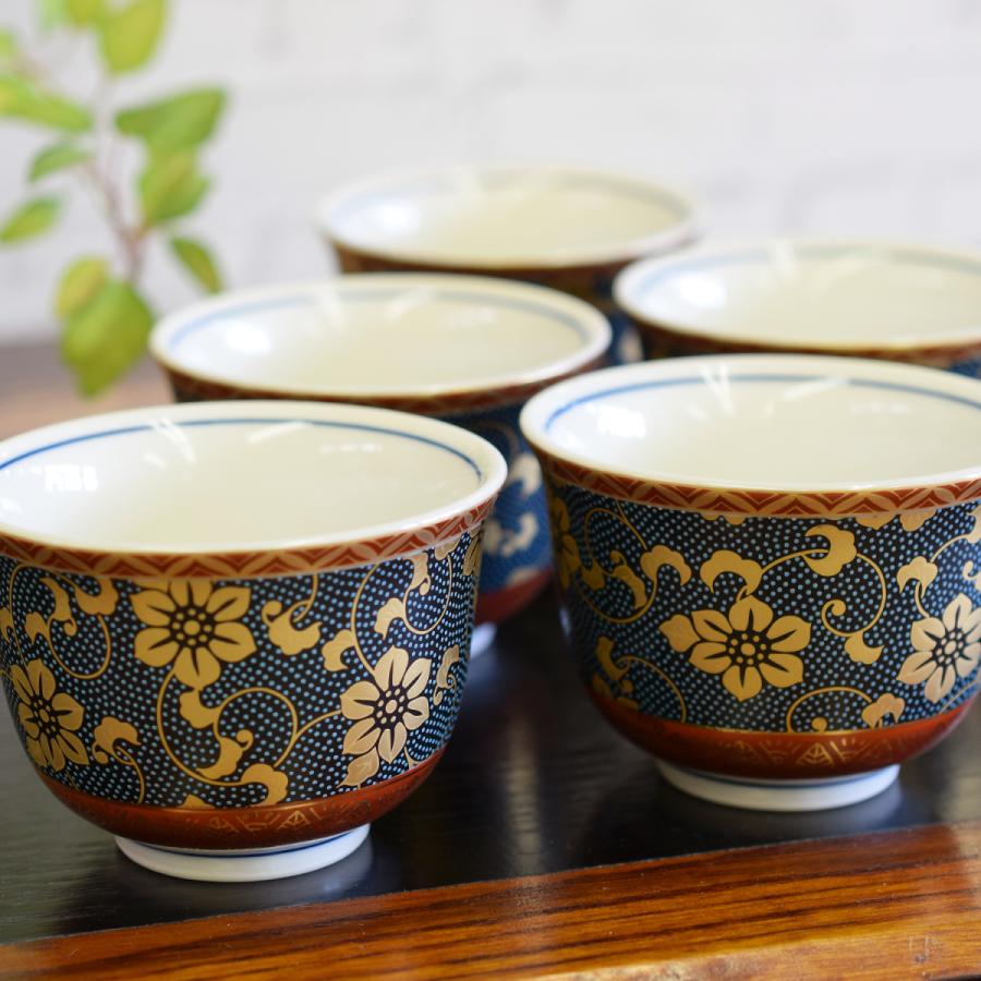 九谷焼 来客用 湯呑み 5客セット 青粒鉄仙 和食器 湯呑み茶碗 : 和座