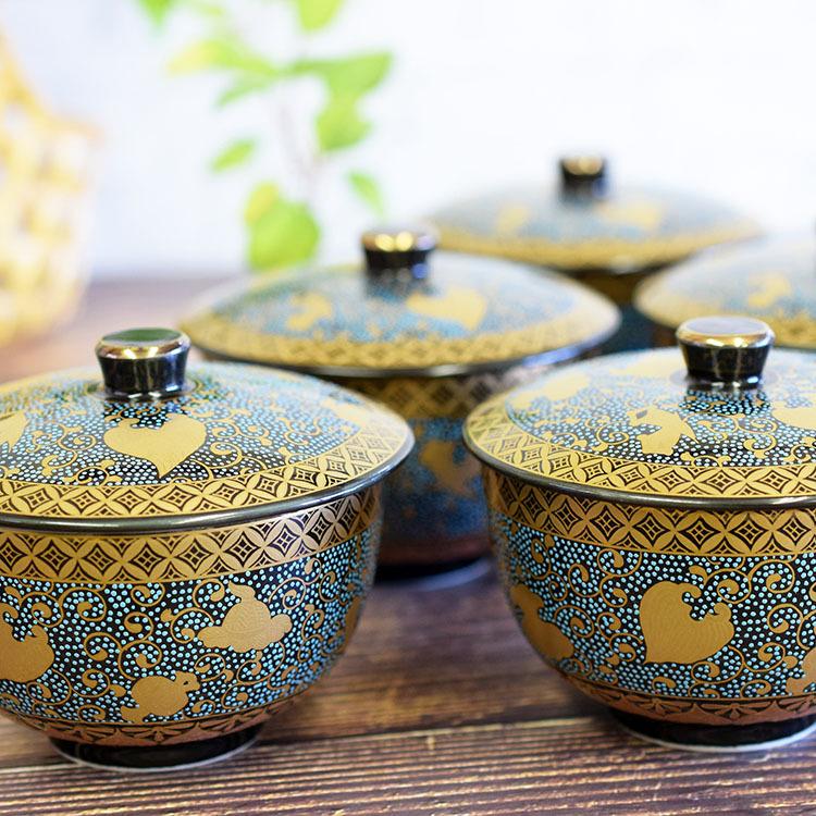 2172 九谷焼　金彩　茶器セット　急須1客　湯冷し1客　湯呑5客　時代物 2172 九谷焼 金彩 茶器セット 急須1客 湯冷し1客 湯呑5客