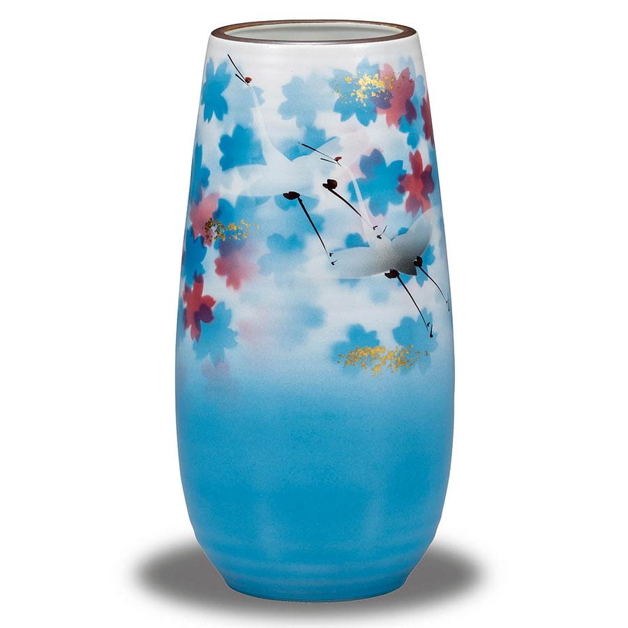 作家 山田登陽志 花瓶 おしゃれ 陶器 九谷焼 花瓶 遊鶴 : k7-1260 : 和 
