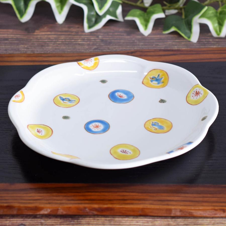 c2138 九谷 盃 皿 楕円菊小皿｜サークル鳥｜磁器｜銀舟窯｜九谷焼｜和食器通販