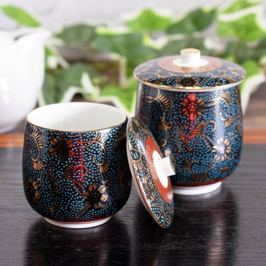 新品未使用 九谷焼 青粒鉄仙 高級 蓋付き湯呑2客セット九谷利平 夫婦湯呑 九谷焼 退職祝い プレゼント ギフト 蓋付 夫婦湯呑み 青粒鉄仙 70代 60