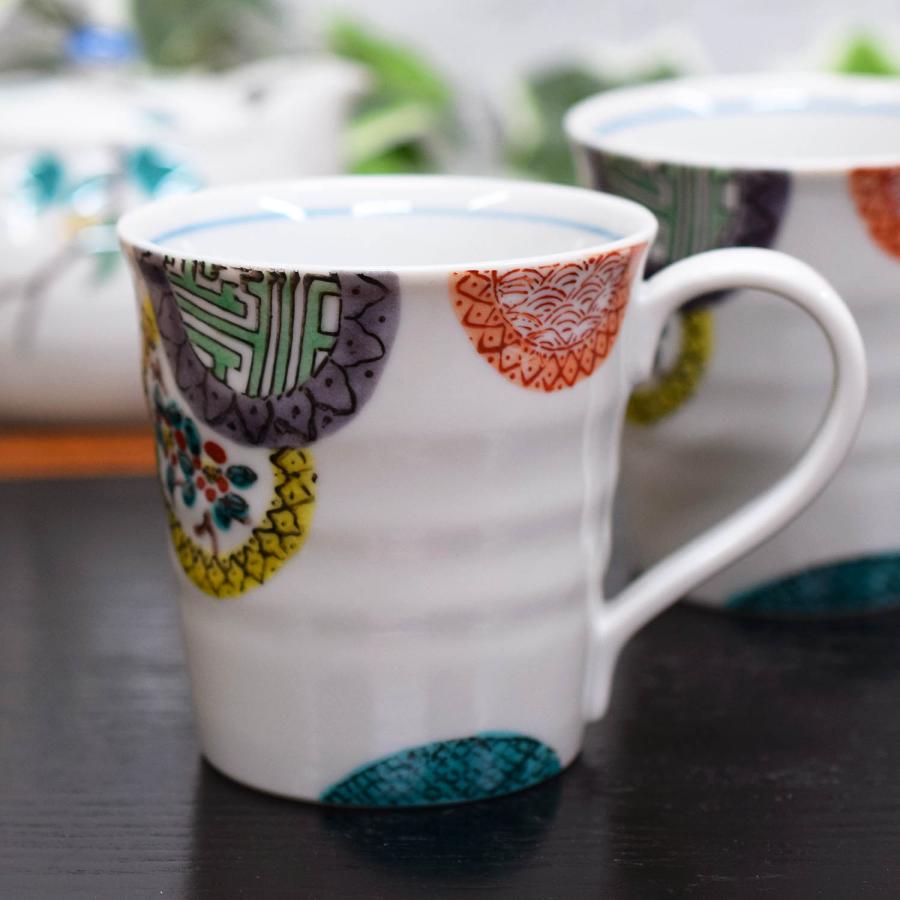九谷焼 マグカップ ペア セット 色絵丸紋 陶器 高級 ブランド 九谷焼 マグカップ ペア セット 色絵丸紋 陶器 高級 ブランド