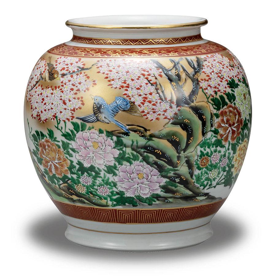 九谷焼　本金花鳥　花瓶　光崖 光崖窯 花瓶 おしゃれ 陶器 九谷焼 本金花鳥 : 和座倶楽部 - 通販