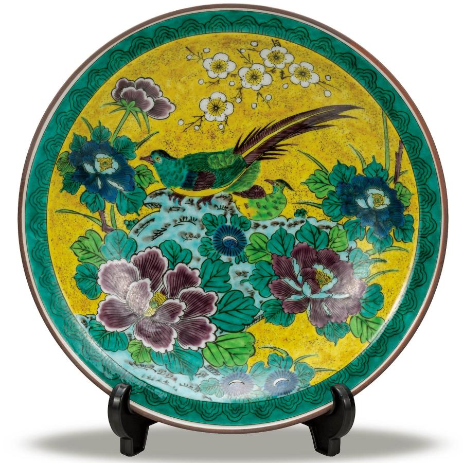 九谷焼 10号飾皿 吉田屋金鶏 飾絵皿 置物 皿立付インテリア 新品