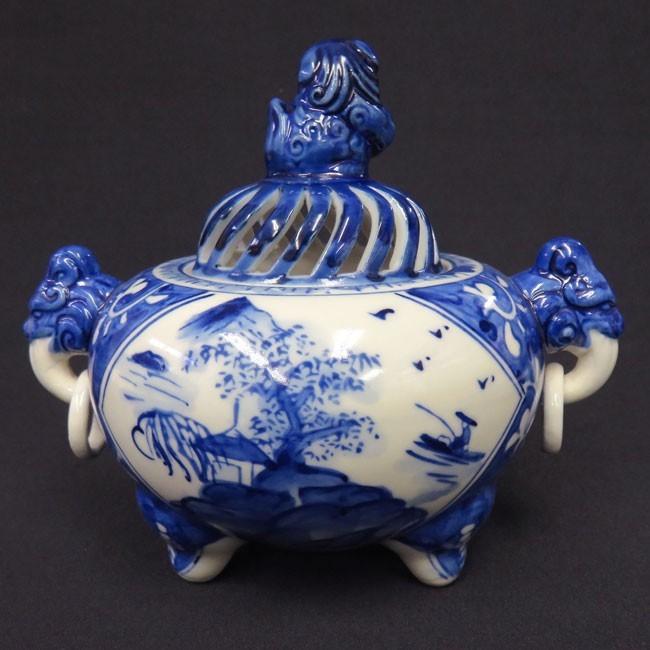 九谷焼 山水 香炉 九谷焼 おしゃれ 4.5号 香炉 染付山水 陶器 インテリア 高級