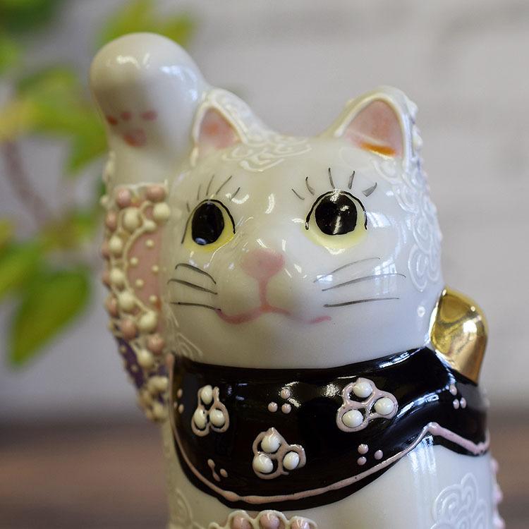 九谷焼 招き猫 置物 右手 招き猫 花紫 開店祝い ギフト : 和座倶楽部 