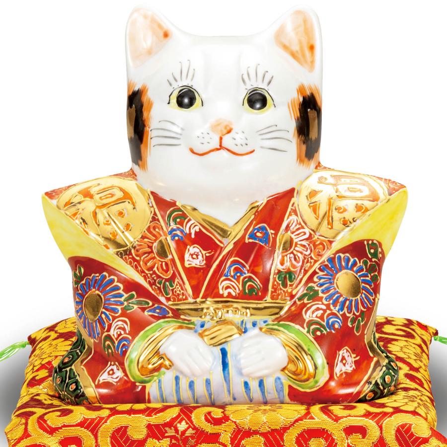 九谷焼 6号招き猫盛 招き猫の置物 九谷焼 開店祝い プレゼント 招き猫 置物 6号 福助招き猫 盛 錦座布団