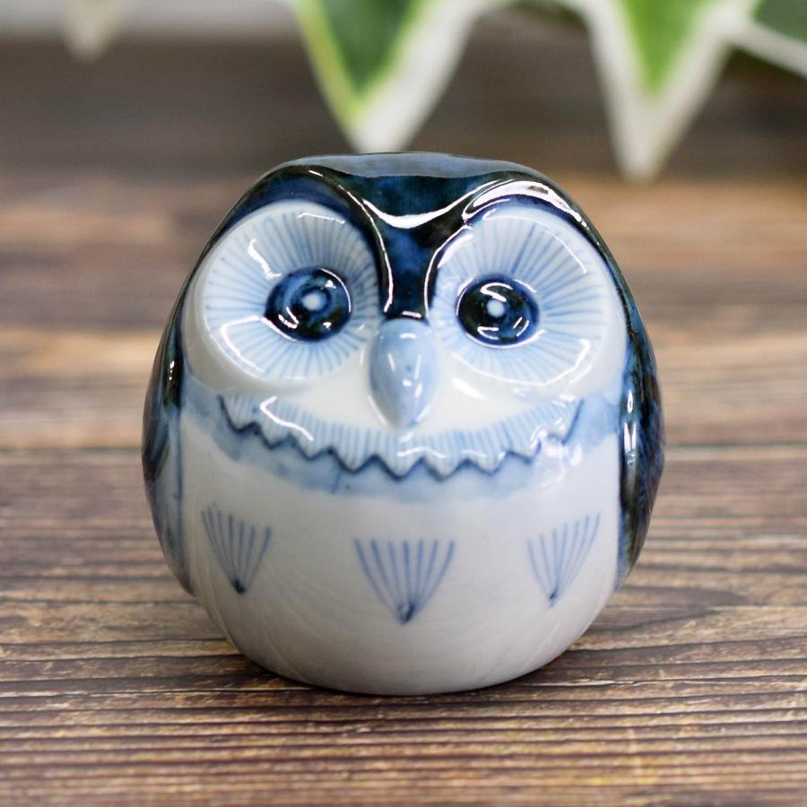 九谷焼 ペアふくろう 九谷五三郎 五三郎窯 彩釉 陶器 置物 台座、立札