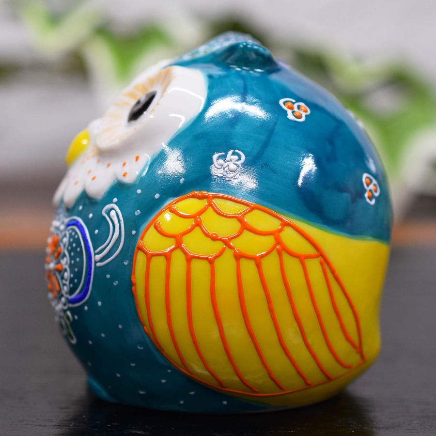 九谷焼　フクロウ　置物 九谷焼 フクロウ ふくろう 幸運 置物 デコ盛 6号-百華園