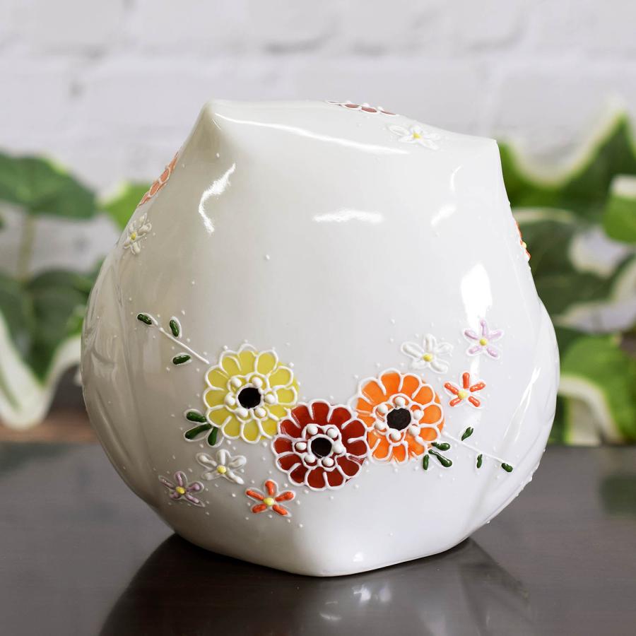 九谷焼 フクロウ 置物 陶器 ふくろう 花盛 風水 開運 縁起物