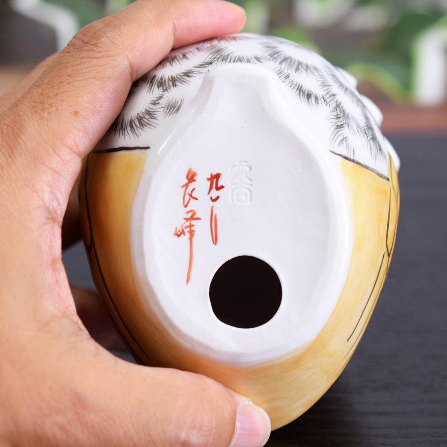 陶器製フクロウの置物 九谷焼 九谷焼 フクロウ 置物 陶器 ふくろう 金彩 風水 開運 縁起物 : 和座