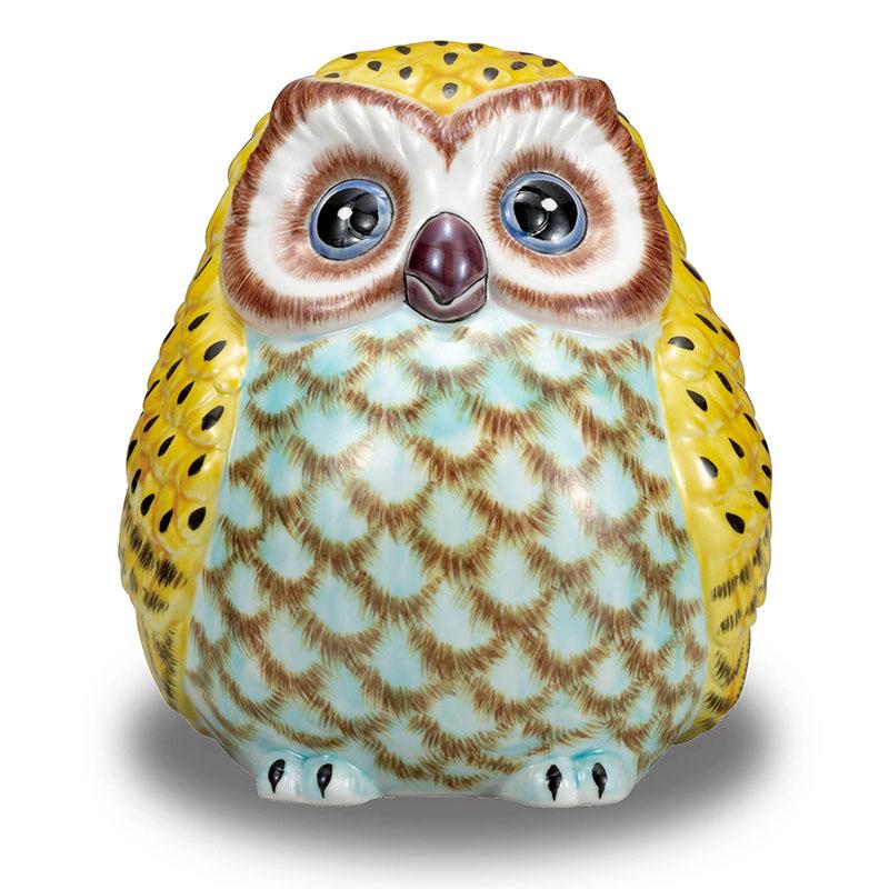 九谷焼 フクロウ 置物 陶器 ふくろう 黄釉彩 風水 開運 縁起物 誕生日