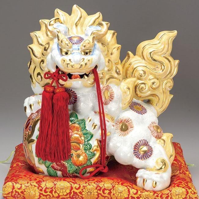 九谷焼 13号立獅子 赤金 幸運 縁起物