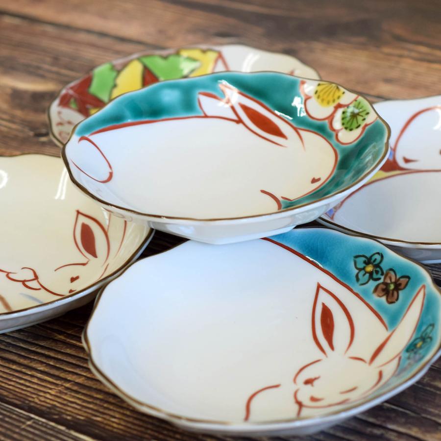 九谷焼 お皿 セット おしゃれ 食器 小皿 5枚組 花うさぎ 陶器 和食器