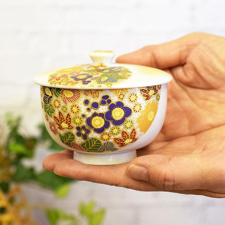 九谷焼 来客用 蓋付 湯呑み 5客セット 花詰 和食器 湯呑み茶碗 : 和座