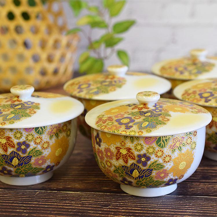 九谷焼 来客用 蓋付 湯呑み 5客セット 花詰 和食器 湯呑み茶碗 : 和座