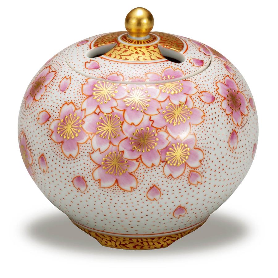 九谷焼 おしゃれ 3号 香炉 金襴手桜 陶器 インテリア 高級 置物 伝統