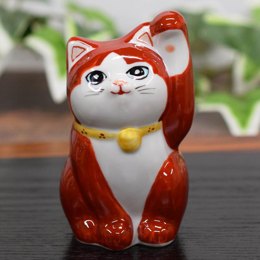 九谷焼 招き猫 置物 開運 左手 招き猫 朱地金彩 開店祝い 新築祝い 