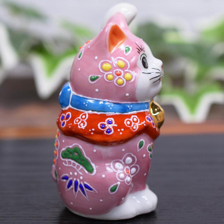 九谷焼 招き猫 置物 風水 左手 招き猫 ピンク盛 開店祝い 新築祝い