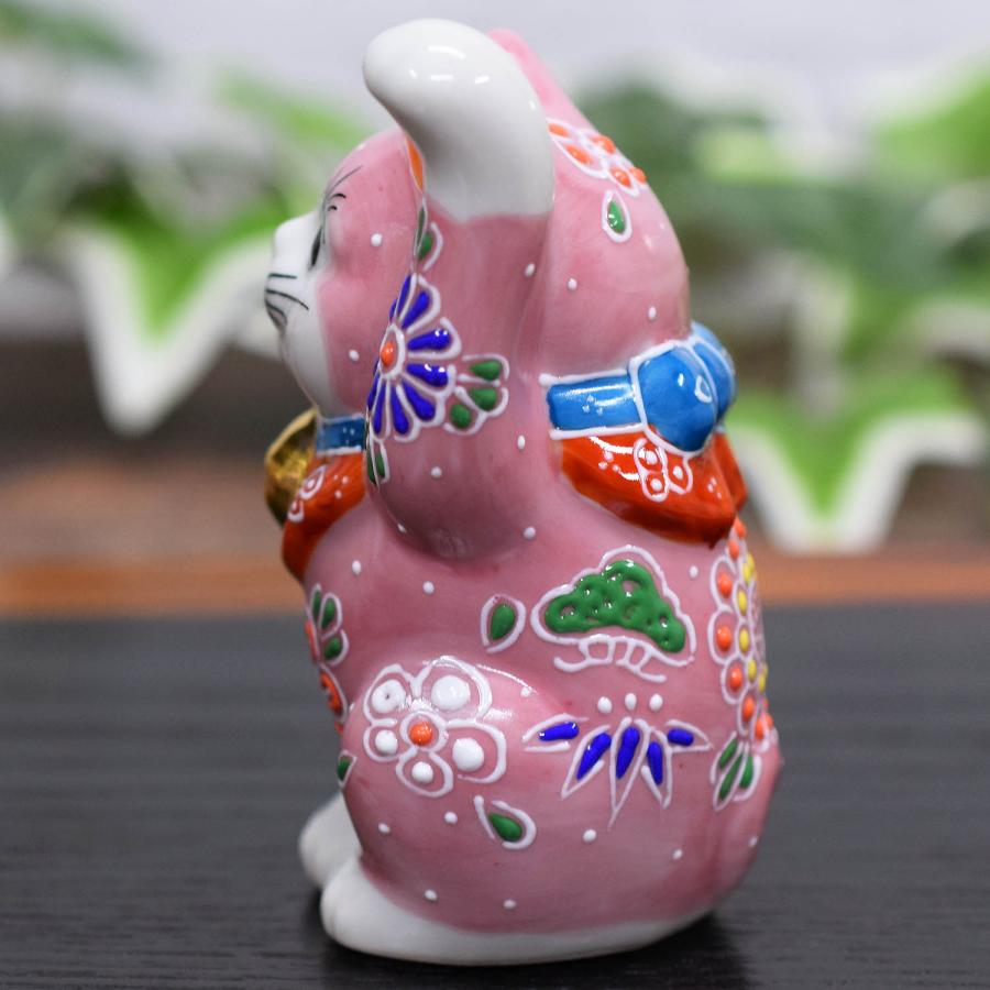 九谷焼 招き猫 置物 風水 左手 招き猫 ピンク盛 開店祝い 新築祝い