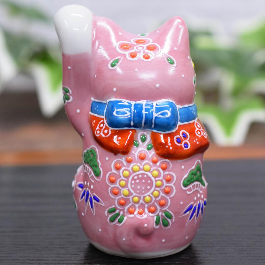 九谷焼 招き猫 置物 風水 左手 招き猫 ピンク盛 開店祝い 新築祝い