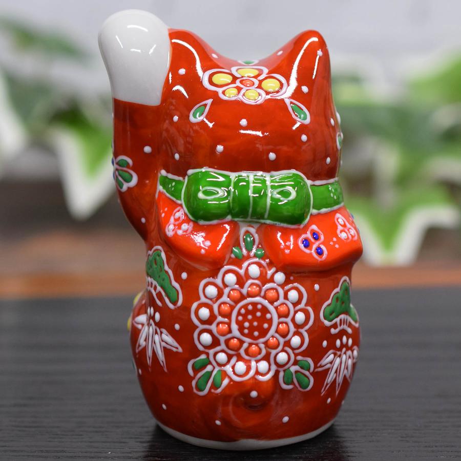 九谷焼 招き猫 置物 風水 左手 招き猫 赤盛 開店祝い 新築祝い
