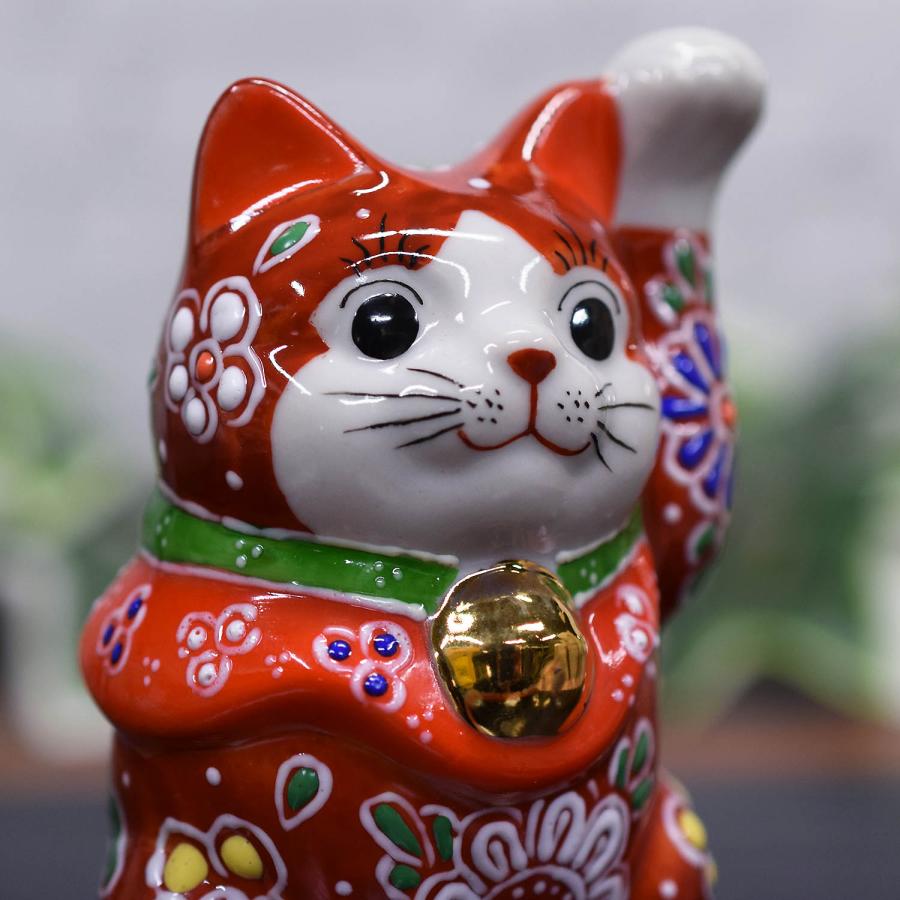 九谷焼 招き猫 置物 風水 左手 招き猫 赤盛 開店祝い 新築祝い