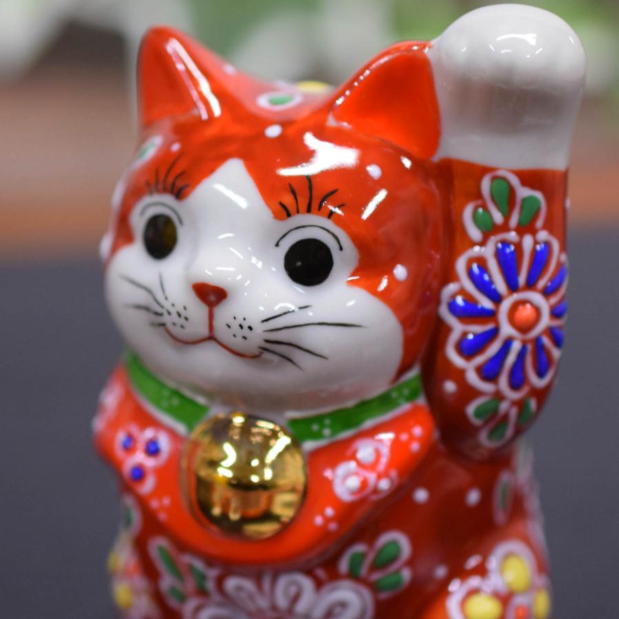九谷焼 招き猫 置物 風水 左手 招き猫 赤盛 開店祝い 新築祝い