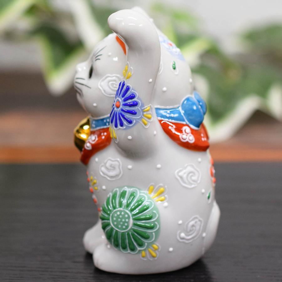 九谷焼 招き猫 置物 風水 左手 招き猫 白盛花 開店祝い 新築祝い