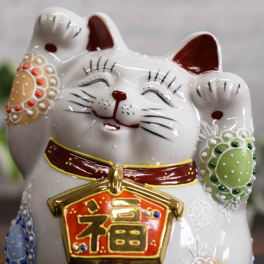 九谷焼 開店祝い プレゼント 両手上げ 絵馬招き猫 白盛 開運 置物 ご 
