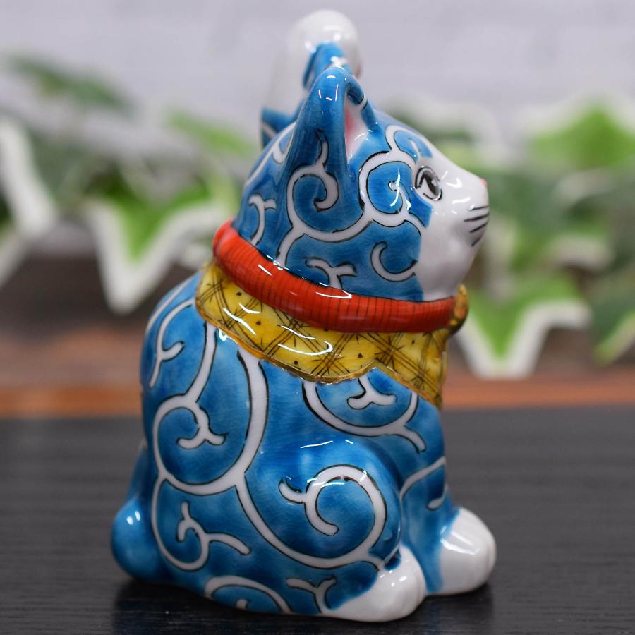九谷焼 招き猫 置物 唐草模様 左手上げ 九谷焼 開運 招き猫 置物 左手 招き猫 色絵唐草 開店祝い ギフト : 和