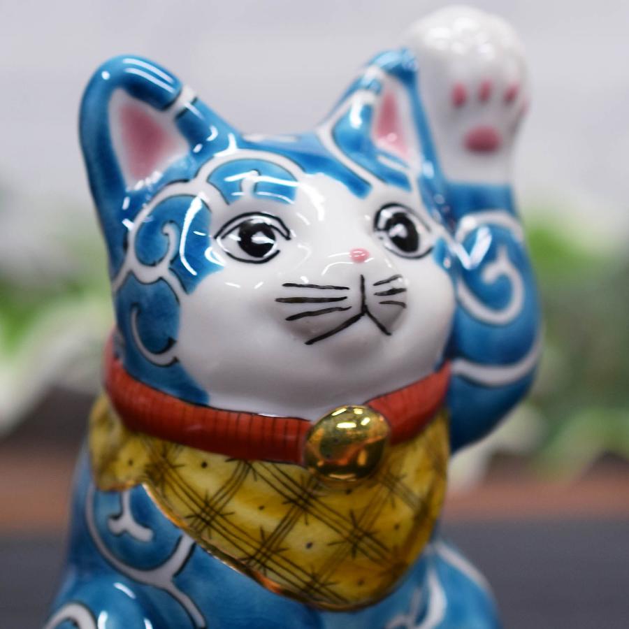 九谷焼 開運 招き猫 置物 左手 招き猫 色絵唐草 開店祝い ギフト : 和